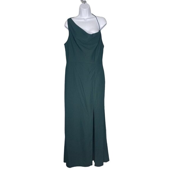AFTER SIX One-shoulder Draped Cowl-neck Maxi Dress In Evergreen Size 12 - Picture 3 of 11